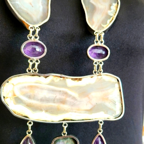 Handcrafted Amethyst, Agate Statement Necklace - Only one available. Unisex - Picture 13 of 16